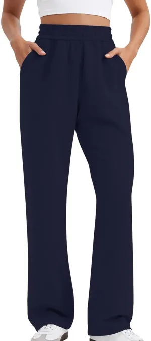 Womens Casual Sweatpants High Waisted Lounge Wide Leg Pants Athletic Flared Joggers Pants with Pockets