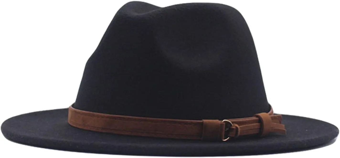 Womens Classic Wide Floppy Panama Hat Belt Buckle Wool Fedora Hat Wide Brim Packable Beach Sun Hat Wide Brim Hats