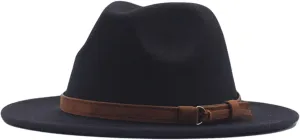 Womens Classic Wide Floppy Panama Hat Belt Buckle Wool Fedora Hat Wide Brim Packable Beach Sun Hat Wide Brim Hats