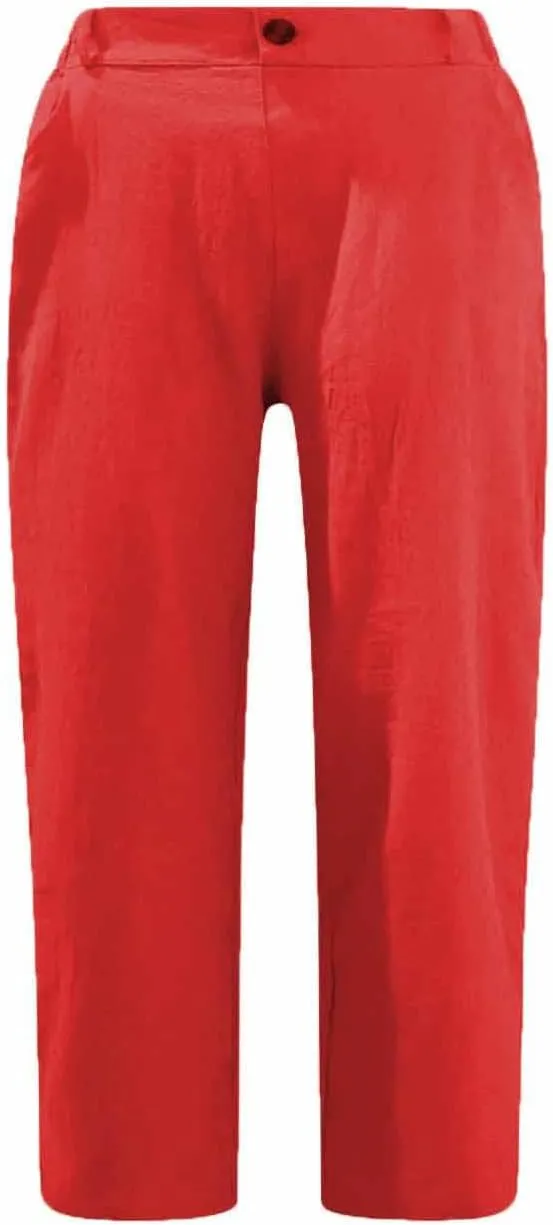 Women's Cotton Linen Capris Pants Casual Summer Elastic Waist Capri Pant Comfy Lounge Cropped Trousers Beach Clothes