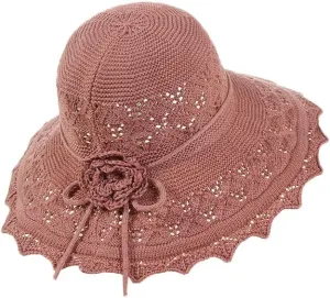 Womens Crochet Breathable Wide Brim Hats Flowers Sun Protection Bucket Hats