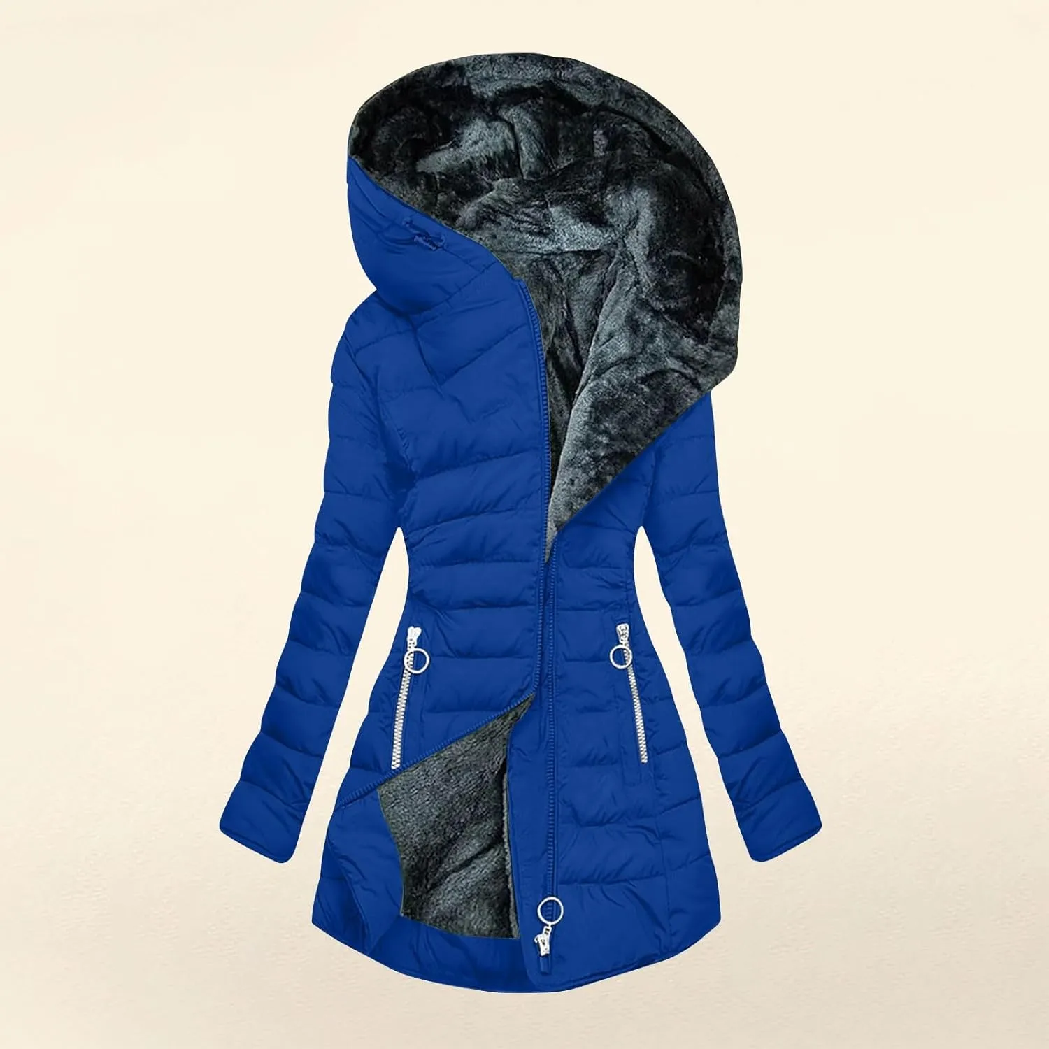 Women's Down Jackets Thicken Fleece Lined Parkas Winter Coat Hooded Versatile Fashion Trendy Outerwear with Pockets