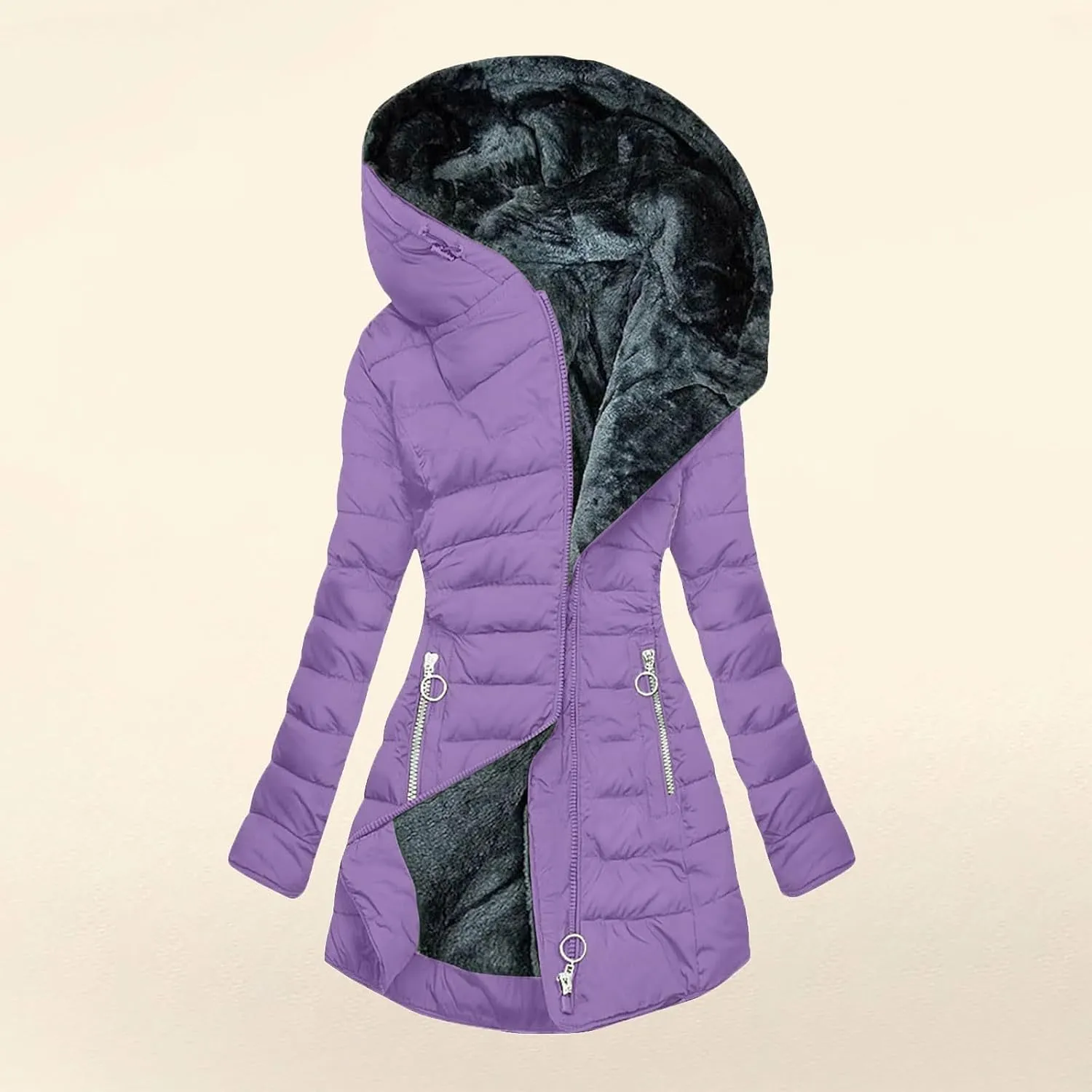 Women's Down Jackets Thicken Fleece Lined Parkas Winter Coat Hooded Versatile Fashion Trendy Outerwear with Pockets