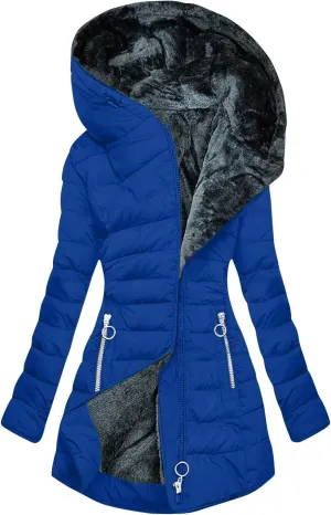 Women's Down Jackets Thicken Fleece Lined Parkas Winter Coat Hooded Versatile Fashion Trendy Outerwear with Pockets