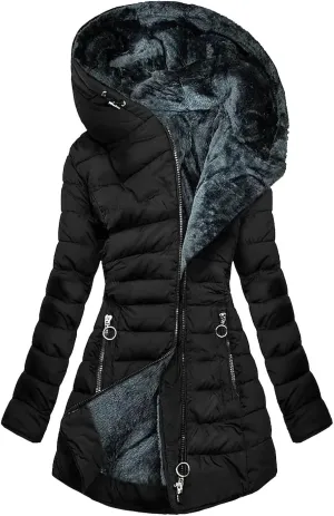 Women's Down Jackets Thicken Fleece Lined Parkas Winter Coat Hooded Versatile Fashion Trendy Outerwear with Pockets