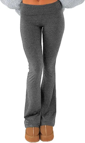 Women's Fold Over Leggings Stretch Flare Leggings Bell Bottom Slim Fit Yoga Fold Pants Joggers