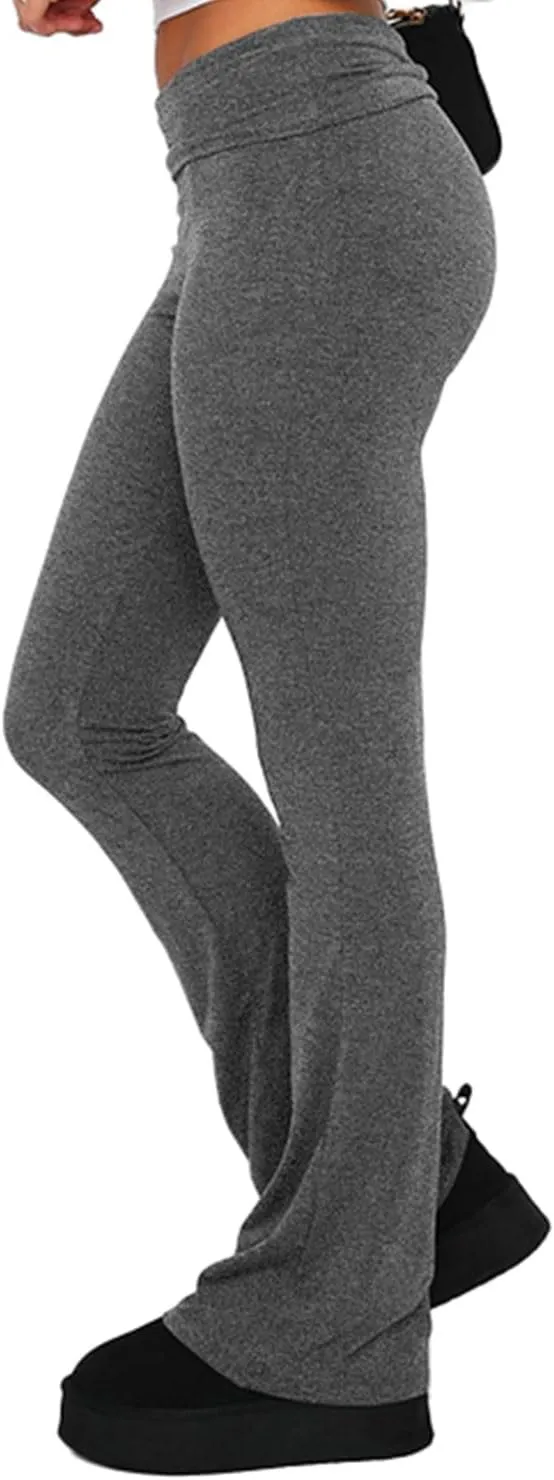 Women's Fold Over Leggings Stretch Flare Leggings Bell Bottom Slim Fit Yoga Fold Pants Joggers