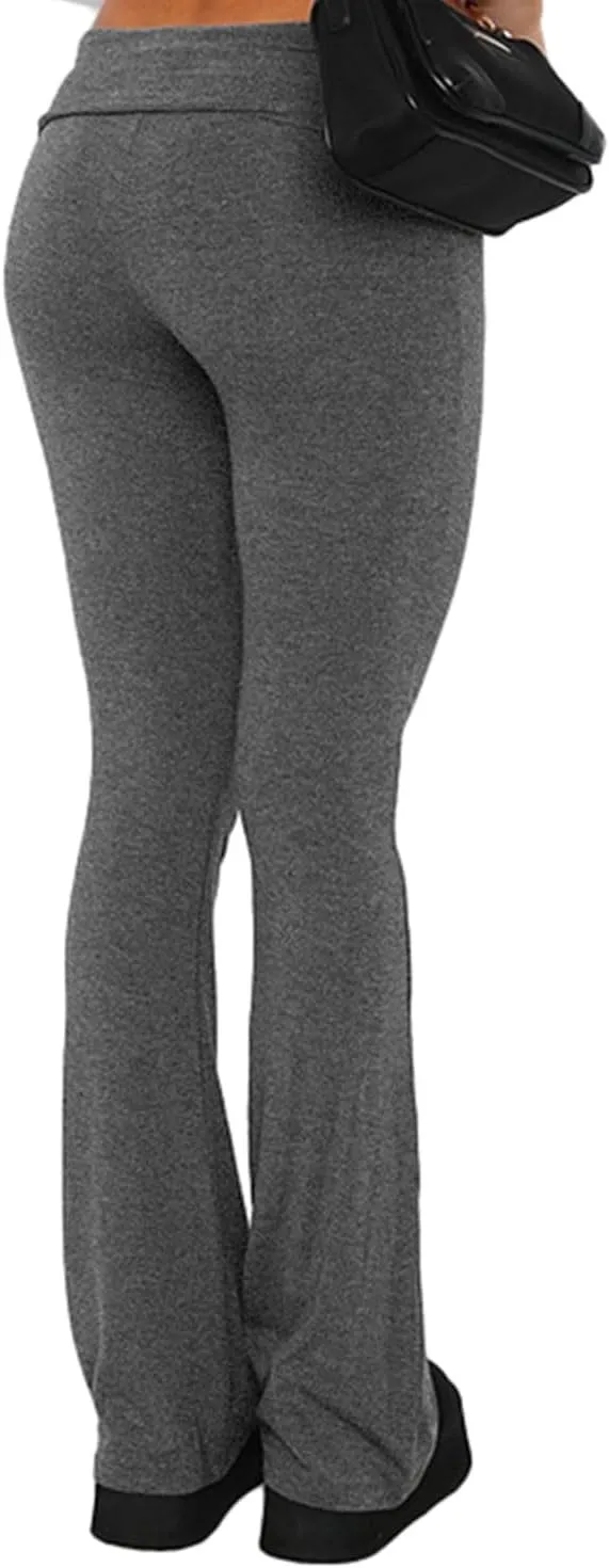Women's Fold Over Leggings Stretch Flare Leggings Bell Bottom Slim Fit Yoga Fold Pants Joggers