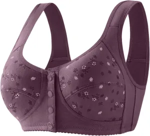 Women's Front Closure Bra for Women, No Underwire Front Closure Comfort Senior Wireless Snap Closing Bra