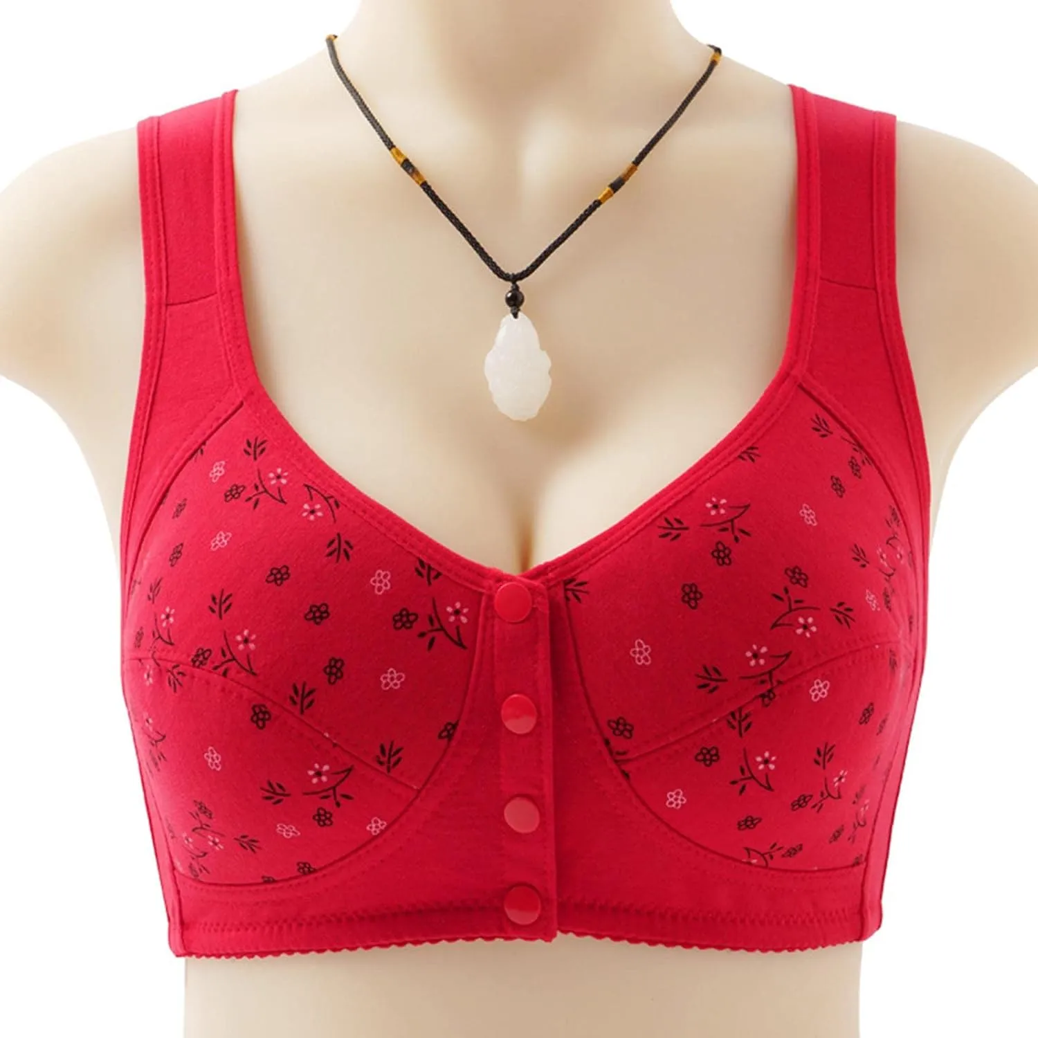 Women's Front Closure Bra for Women, No Underwire Front Closure Comfort Senior Wireless Snap Closing Bra