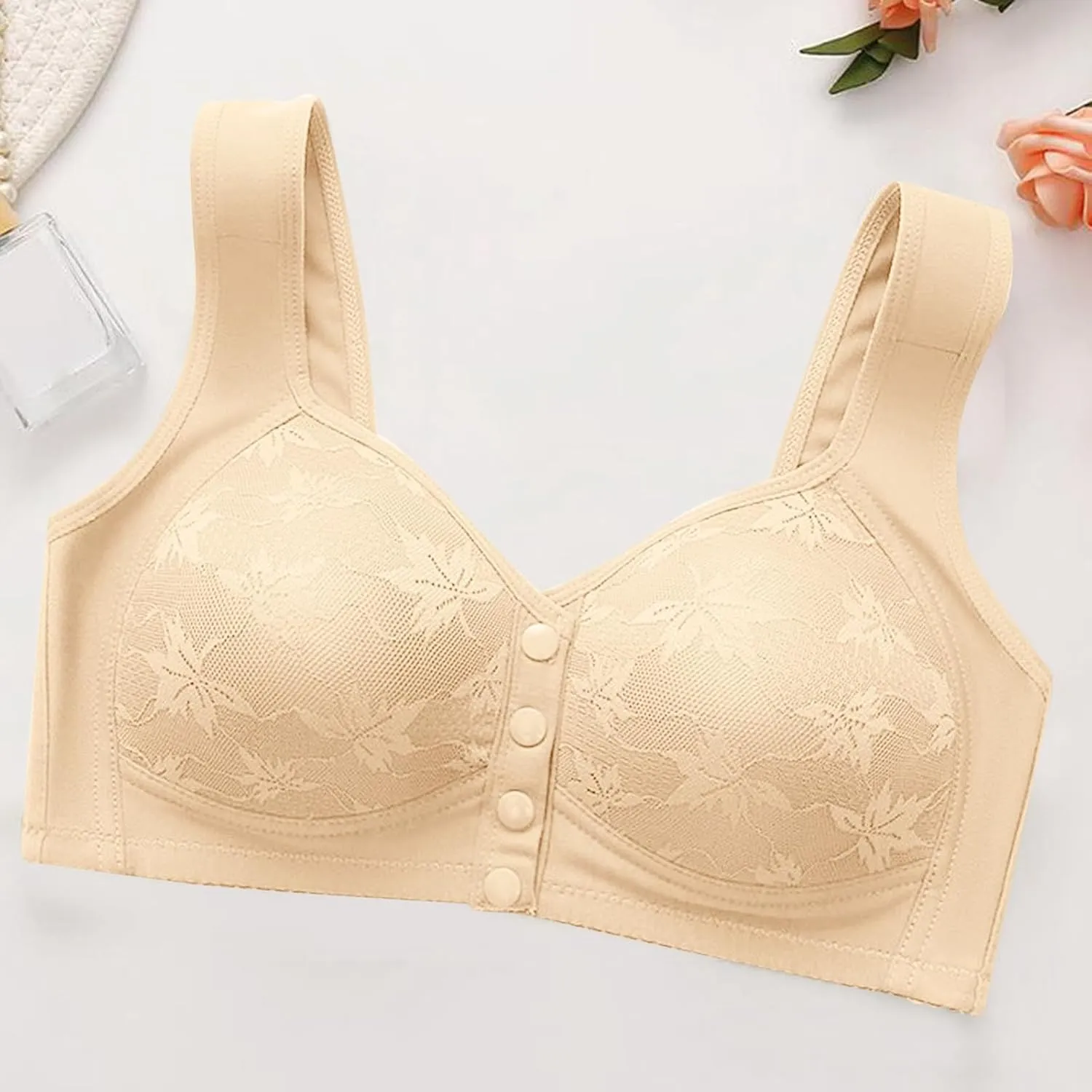 Women's Front Closure Bra Underwire Unlined T-Back Plus Size Lacy Unpadded Full Coverage Racerback T-Shirt Bras