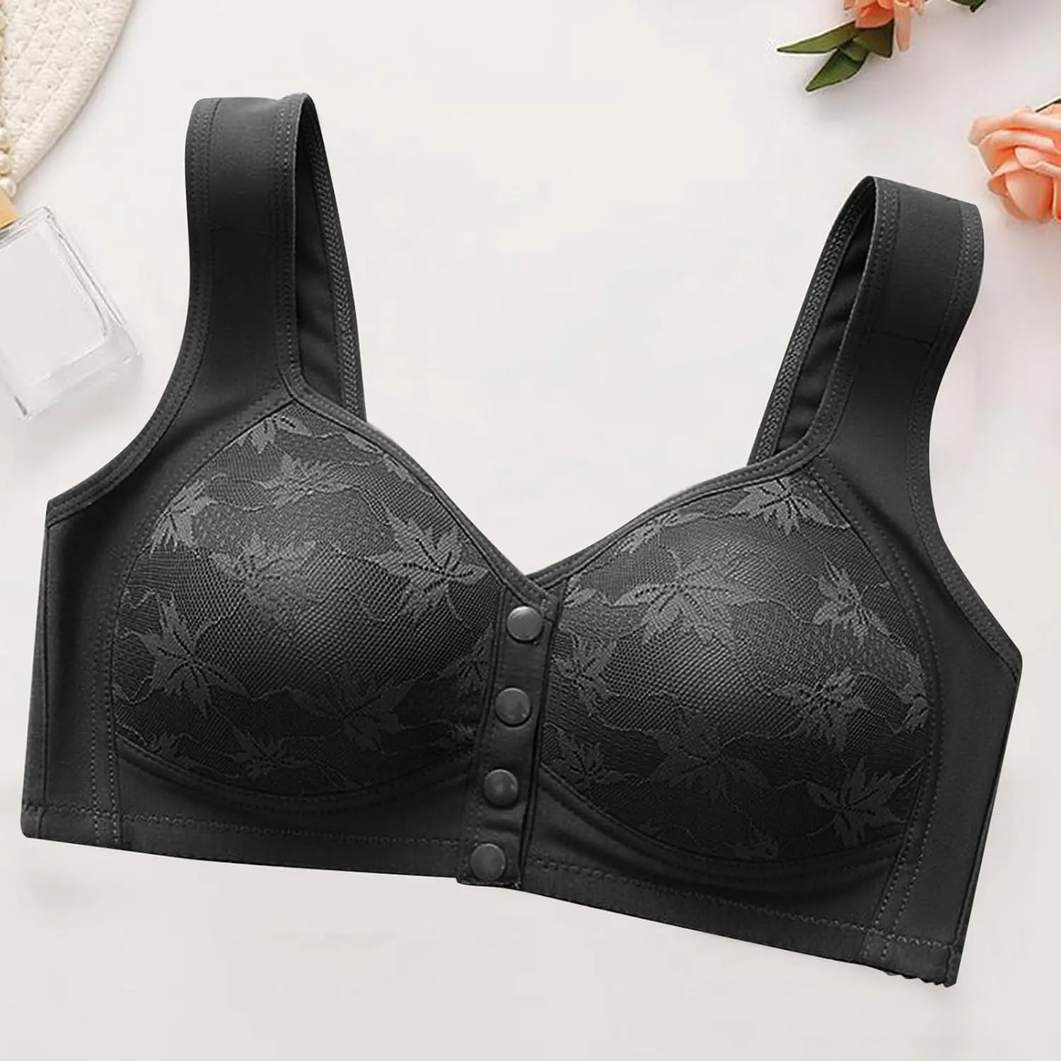 Women's Front Closure Bra Underwire Unlined T-Back Plus Size Lacy Unpadded Full Coverage Racerback T-Shirt Bras