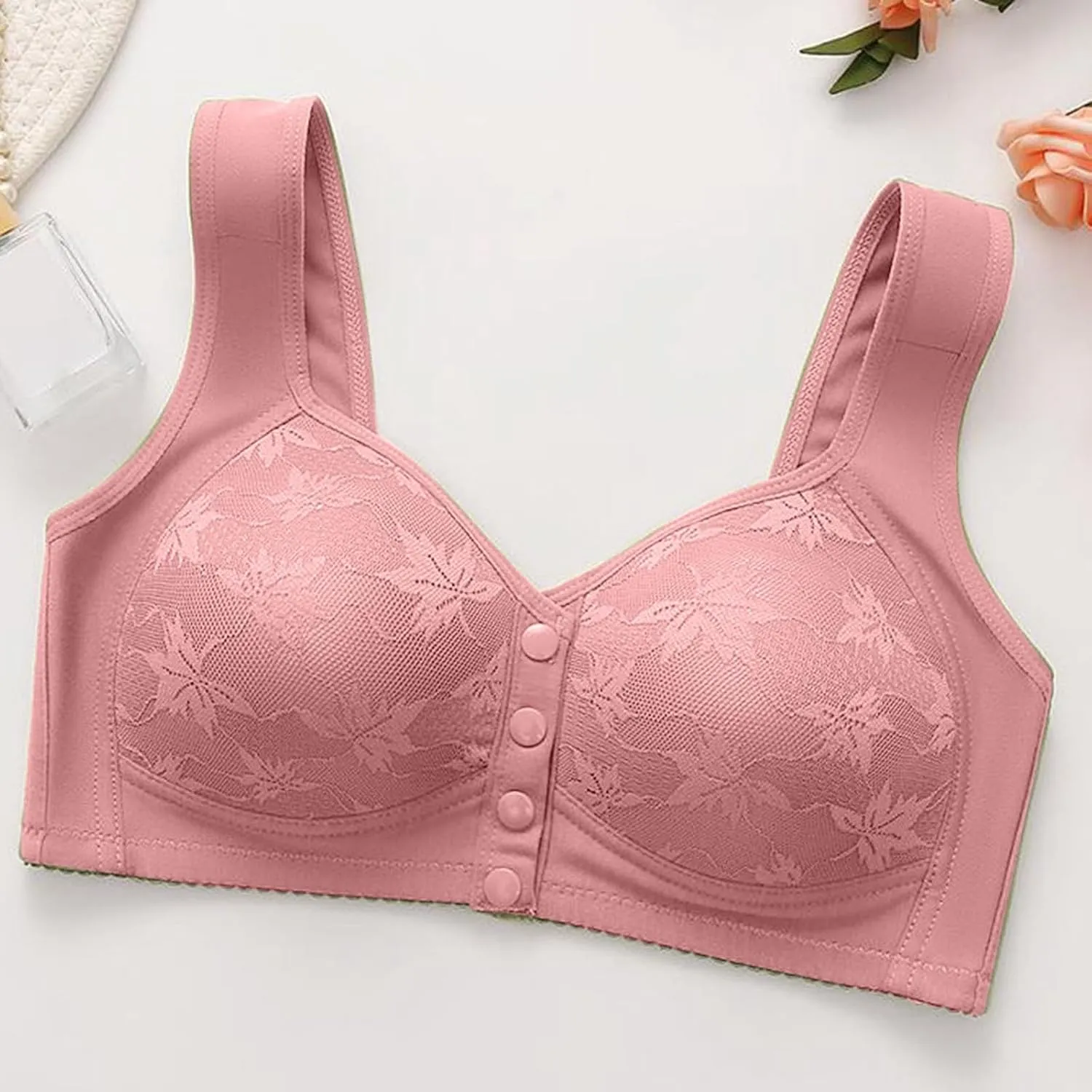 Women's Front Closure Bra Underwire Unlined T-Back Plus Size Lacy Unpadded Full Coverage Racerback T-Shirt Bras