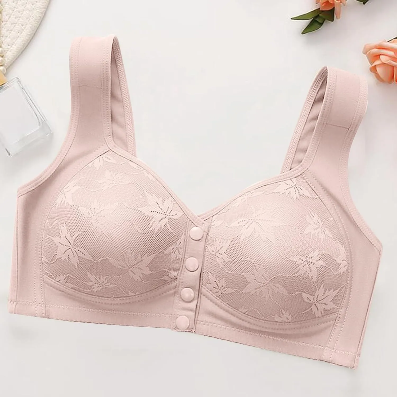 Women's Front Closure Bra Underwire Unlined T-Back Plus Size Lacy Unpadded Full Coverage Racerback T-Shirt Bras