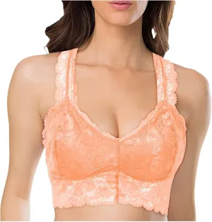 Women's Lace Bralette Full Coverage Wirefree Unpadded Bras Racerback Plus Size V Neck Breathable Bra Comfy Everyday Bra