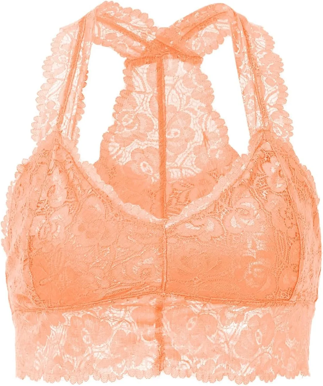 Women's Lace Bralette Full Coverage Wirefree Unpadded Bras Racerback Plus Size V Neck Breathable Bra Comfy Everyday Bra