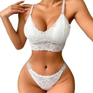 Women's Lace Lingerie Sexy Bra and Panty Set Push up Lace Bralette Vest Matching Thongs 2 Piece Underwear Sets