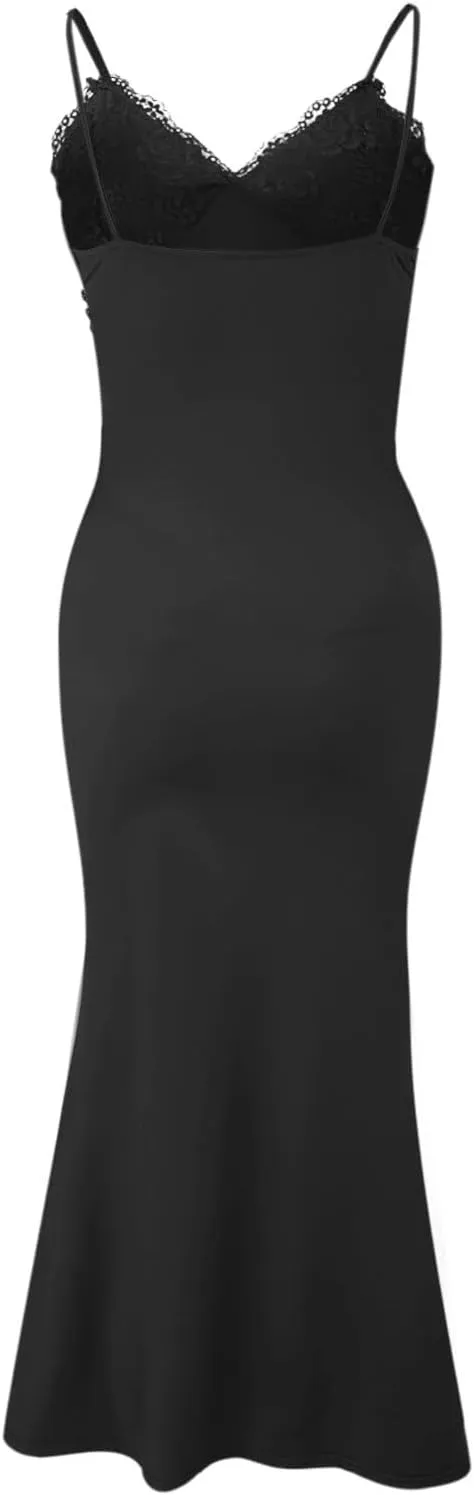 Women's Lace Ruched Spaghetti Straps Bodycon Maxi Dresses Cocktail Party Pencil Long Dress Evening Gowns
