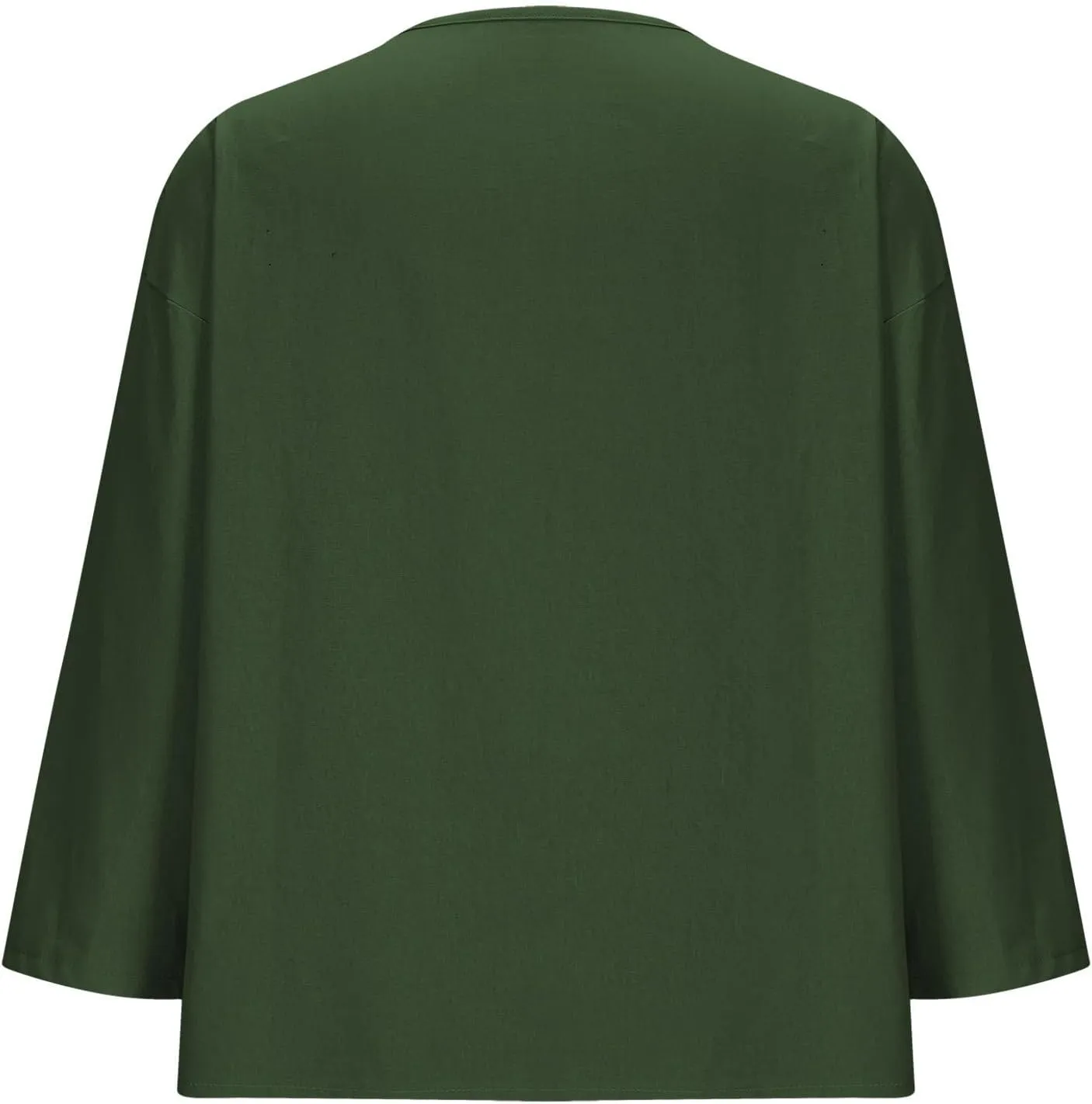 Women's Linen Shirt Button Down V Neck Solid Dressy Blouse 3/4 Sleeves Casual Loose Fit Tunic Tops Summer T Shirts