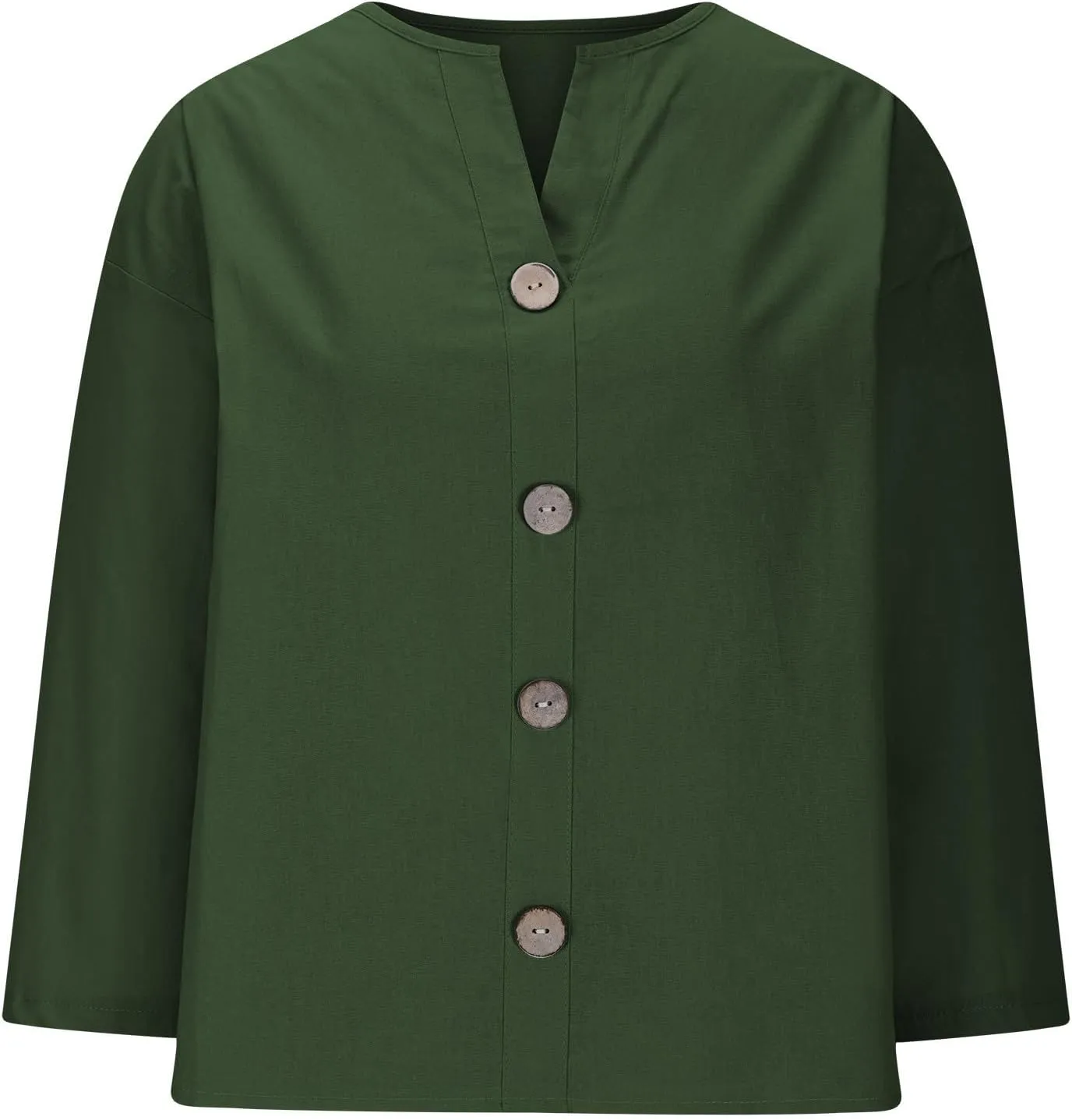 Women's Linen Shirt Button Down V Neck Solid Dressy Blouse 3/4 Sleeves Casual Loose Fit Tunic Tops Summer T Shirts