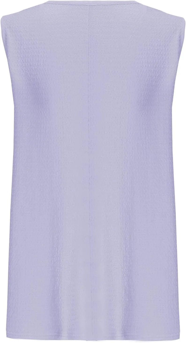 Womens Plus Size Tank Tops Summer Sleeveless Henley T-Shirts Casual Loose Fit Ribbed Knit Vest Crewneck Tunic Blouse