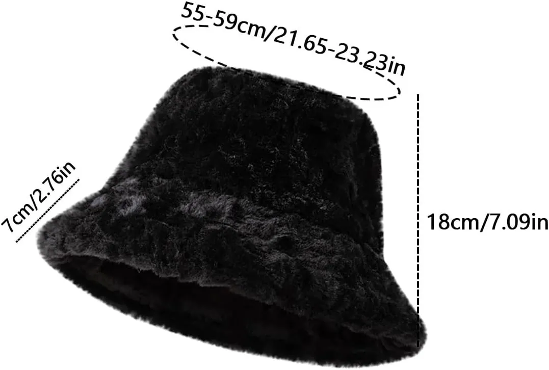 Women's Plush Fluffy Bucket Hat Warm Sherpa Fleece Lining Winter Faux Fur Cozy Wide Brim Hats Cloche Fisherman Cap
