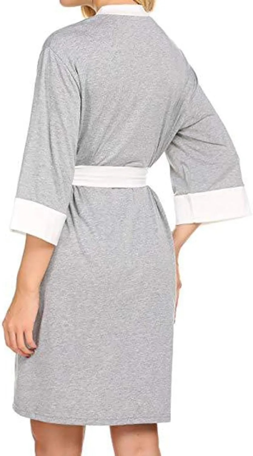 Women's Postpartum Maternity Robe Color Block Nursing Gown Loose Comfy Breastfeeding Dress Bathrobes Sleepwear