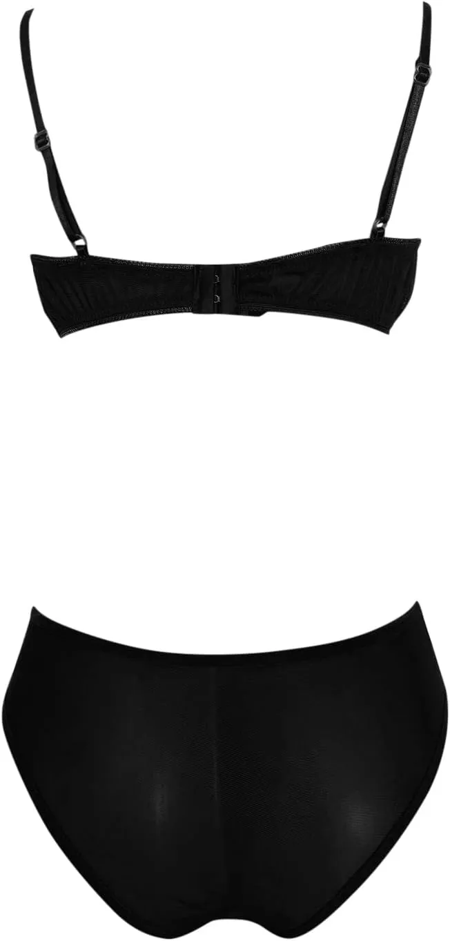 Women's Push up Bra and Panty Set V Neck Straps Bralettes Panties Seamless Lace Lingerie Padded Bras 2 Piece