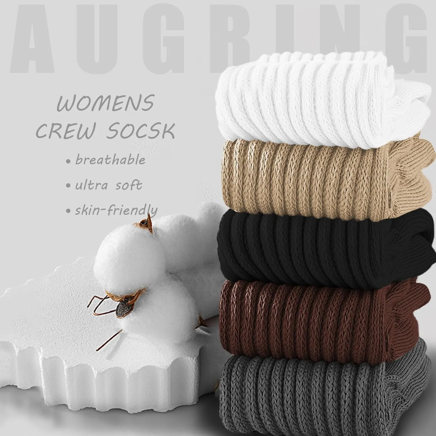 Women's Scrunch Crew Socks Retro 3-Pack Solid Cotton Boot Calf Socks Chunky Ribbed Cozy Slouchy Socks Size 5-11