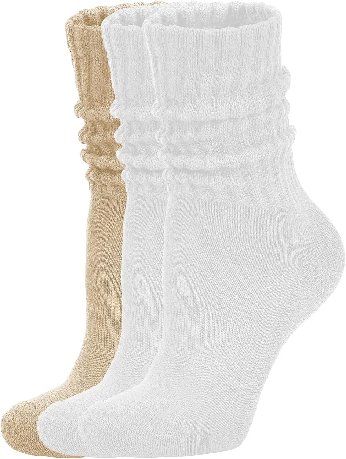 Women's Scrunch Crew Socks Retro 3-Pack Solid Cotton Boot Calf Socks Chunky Ribbed Cozy Slouchy Socks Size 5-11