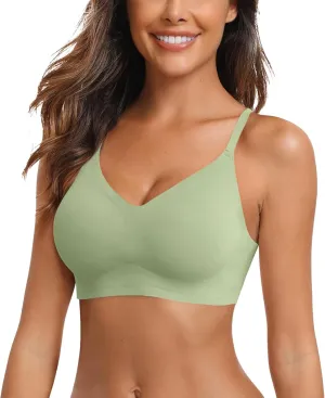 Women's Seamless Bra Wireless Push Up Support Bra Comfort Full Coverage Bra V Neck Sleep T-Shirt Everyday Bralettes