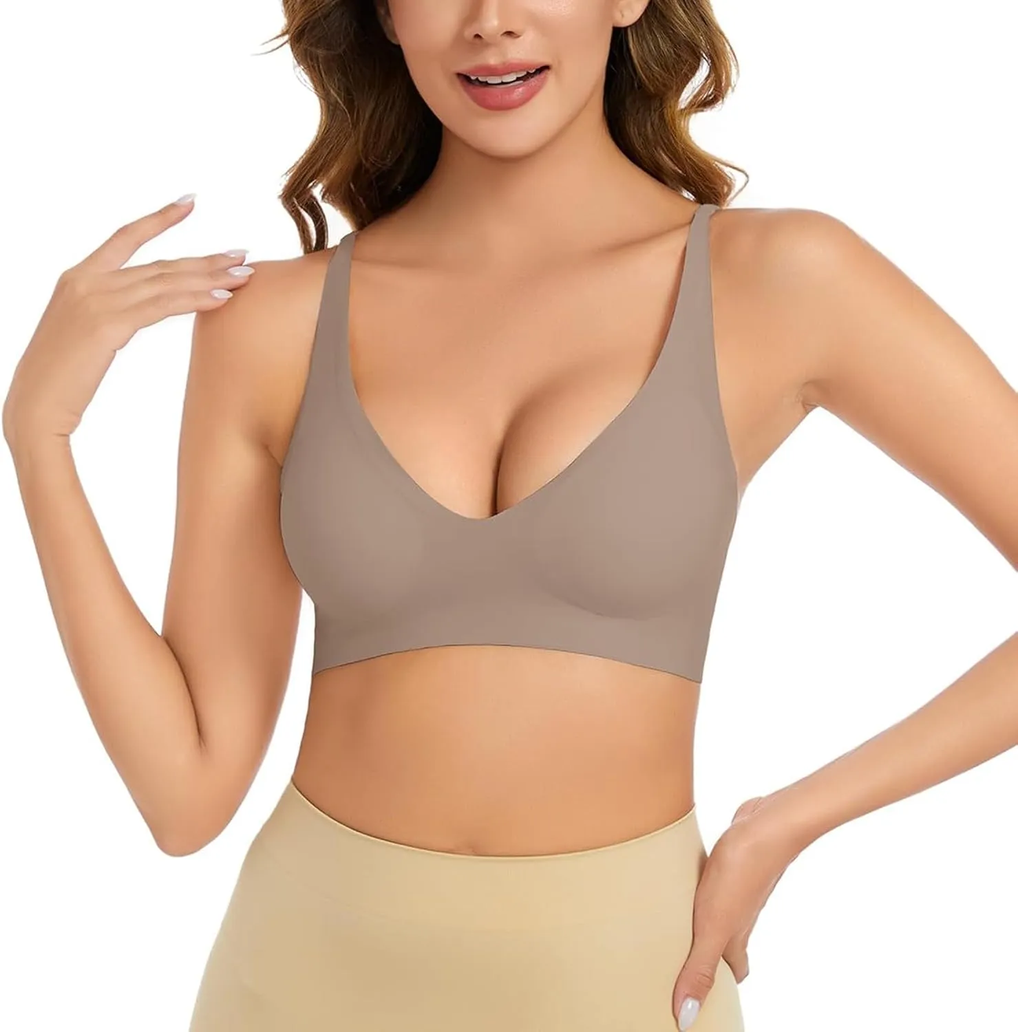 Women's Seamless Plunge Bra Deep V-Neck Wireless Comfort Bra Unlined Triangle Sporty Bras Bralettes for Ladies