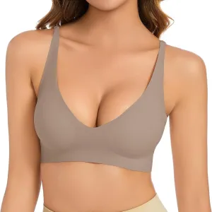 Women's Seamless Plunge Bra Deep V-Neck Wireless Comfort Bra Unlined Triangle Sporty Bras Bralettes for Ladies