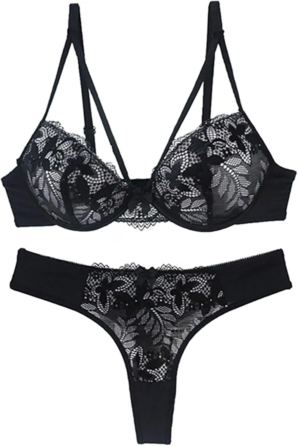 Women's Sexy Lace Bra Set Fashion Floral Lace Full Coverage Push Up Bras Lightweight Thin Breathable Sleep Bralette