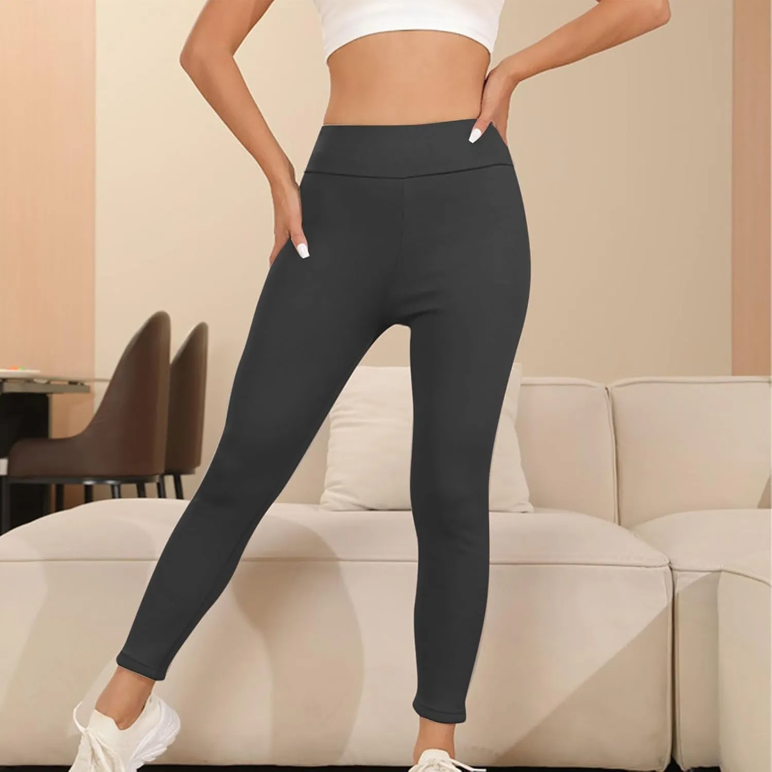 Womens Sherpa Fleece Lined Pants Winter Warm Thick Leggings Stretchy High Waisted Tights Warm Thermal Pants