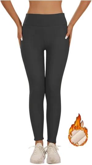 Womens Sherpa Fleece Lined Pants Winter Warm Thick Leggings Stretchy High Waisted Tights Warm Thermal Pants