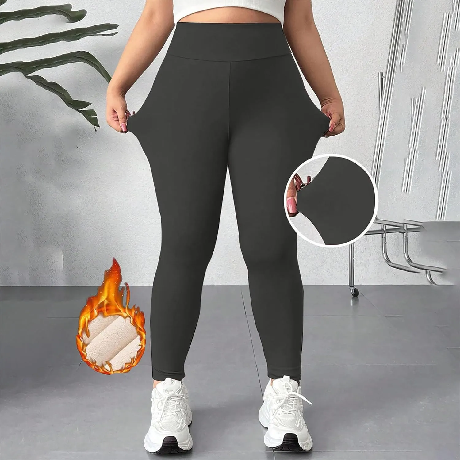 Womens Sherpa Fleece Lined Pants Winter Warm Thick Leggings Stretchy High Waisted Tights Warm Thermal Pants