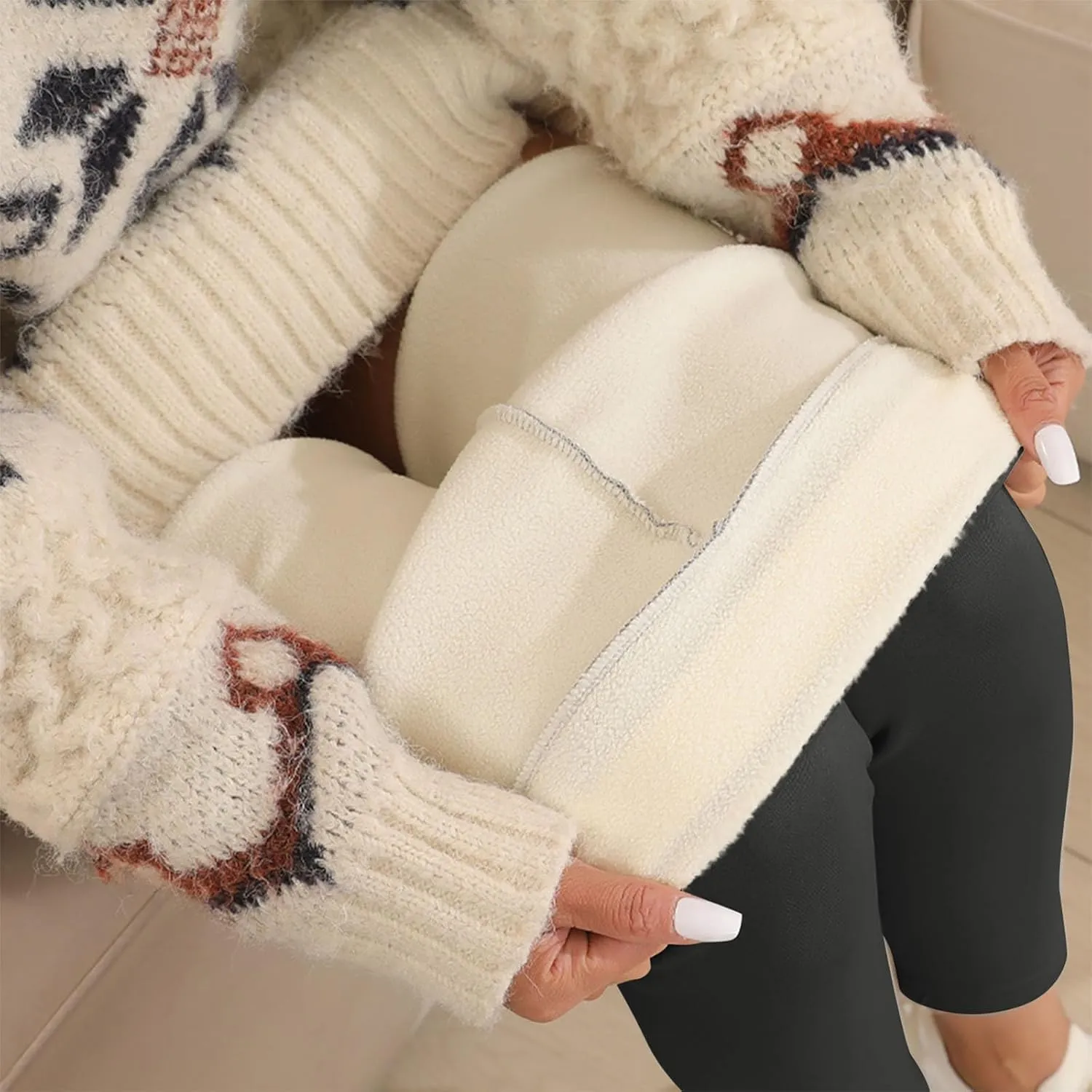 Womens Sherpa Fleece Lined Pants Winter Warm Thick Leggings Stretchy High Waisted Tights Warm Thermal Pants