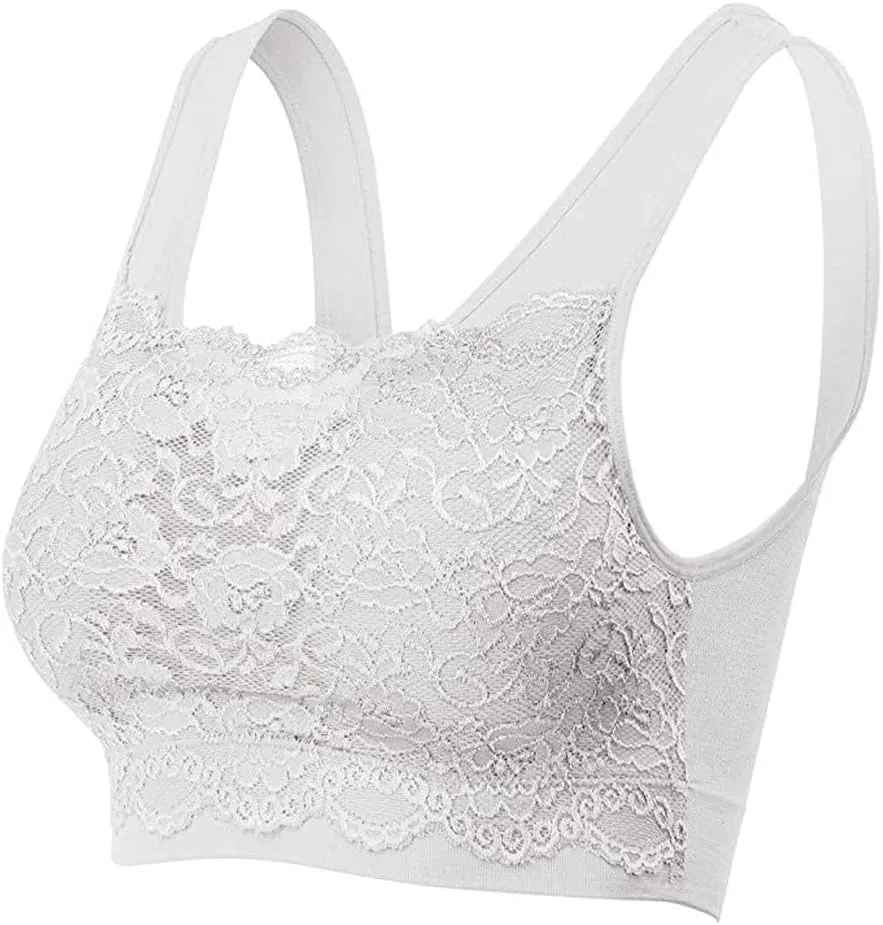 Womens Sports Bra Seamless Comfortable Lace Coverage Yoga Camisole Bra with Removable Pads Workout Crop Tank Tops