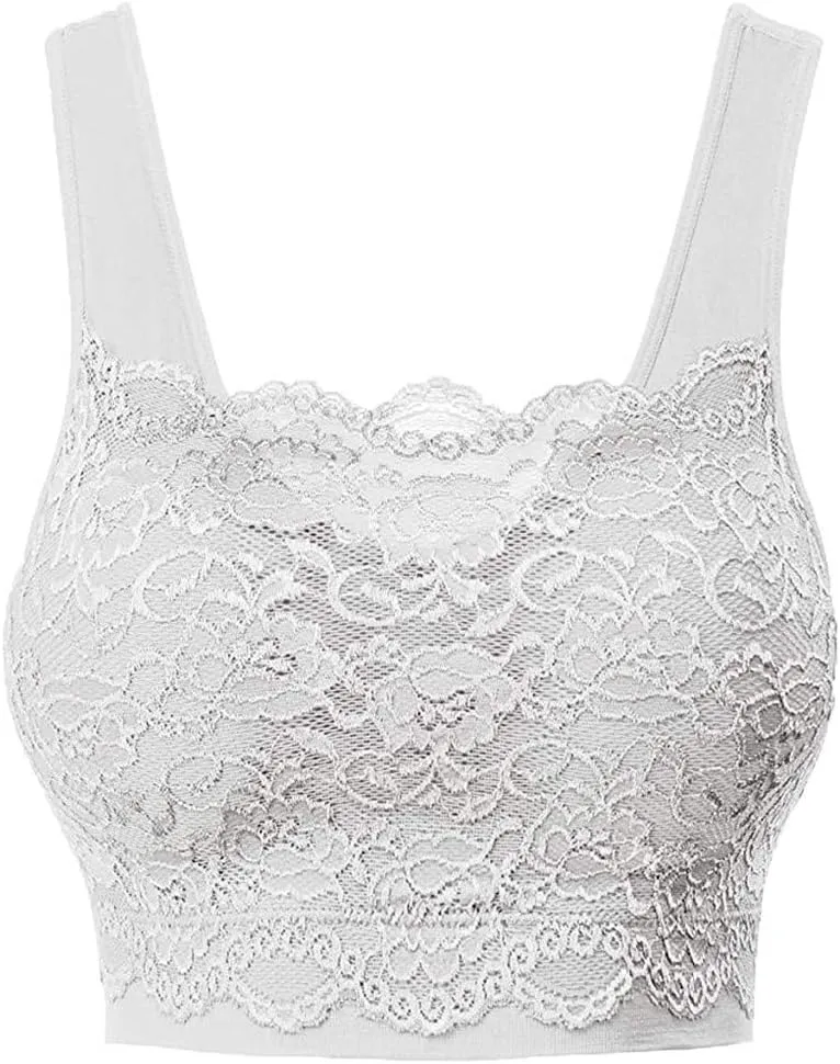 Womens Sports Bra Seamless Comfortable Lace Coverage Yoga Camisole Bra with Removable Pads Workout Crop Tank Tops