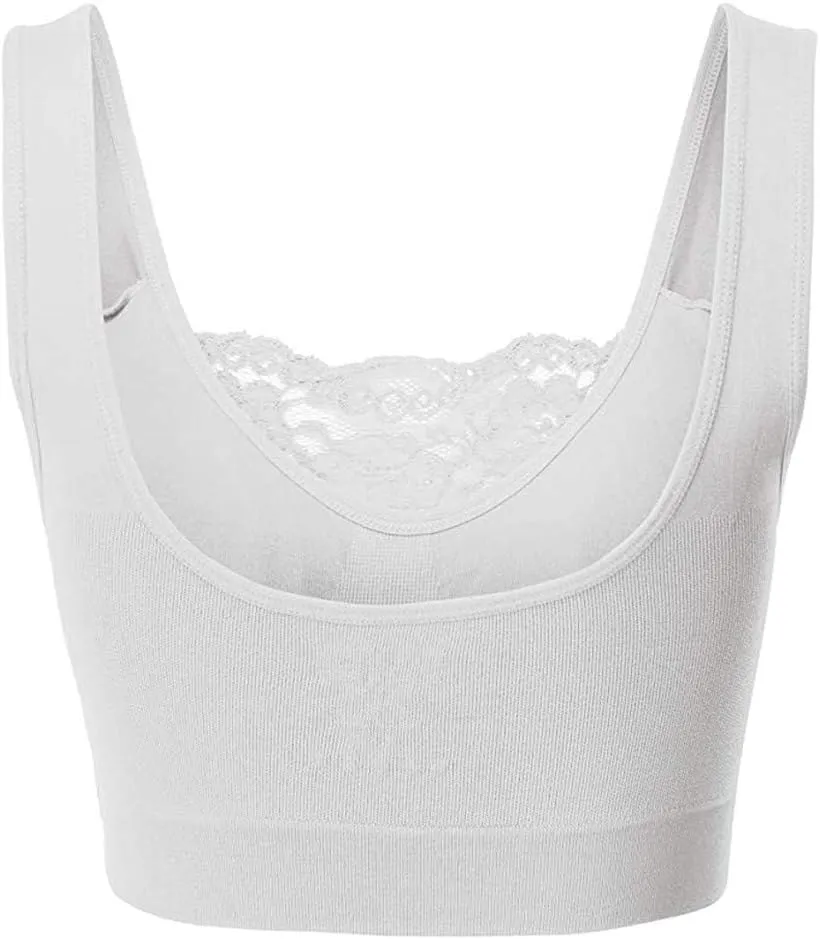 Womens Sports Bra Seamless Comfortable Lace Coverage Yoga Camisole Bra with Removable Pads Workout Crop Tank Tops