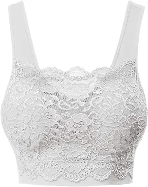 Womens Sports Bra Seamless Comfortable Lace Coverage Yoga Camisole Bra with Removable Pads Workout Crop Tank Tops