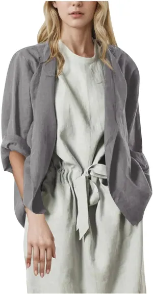 Womens Summer Cotton Linen Cardigans Lightweight Coverup Casual Loose Long Sleeve Open Front Shirt Tops Beach Cover Ups