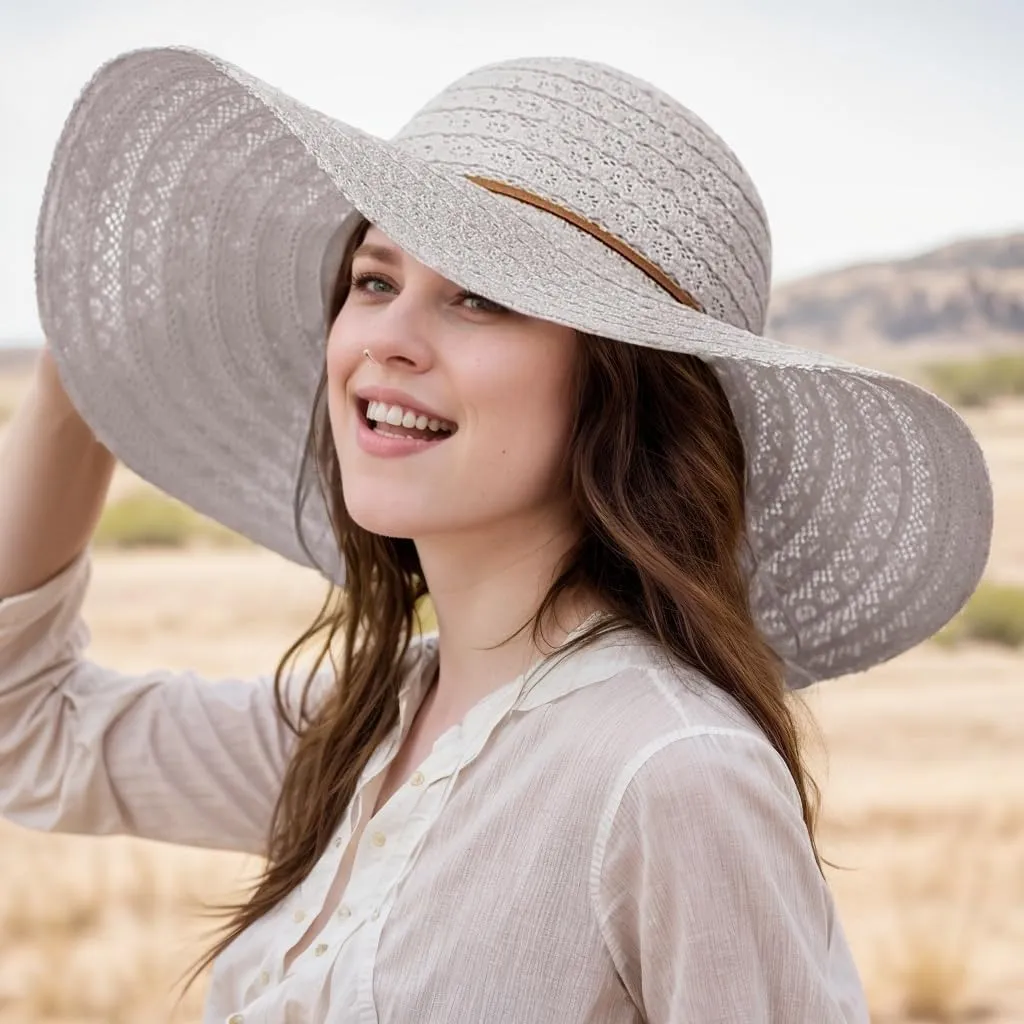 Womens Sun Hat Floppy Big Wide Brim Summer Bucket Hat Foldable Packable Lace Beach Hats Fedora Hat for Women UPF 50 