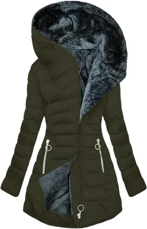 Women's Thicken Sherpa Winter Coats Fleece Lined Puffy Warm Snow Jacket Zipper Pockets Parkas With Adjustable Hood