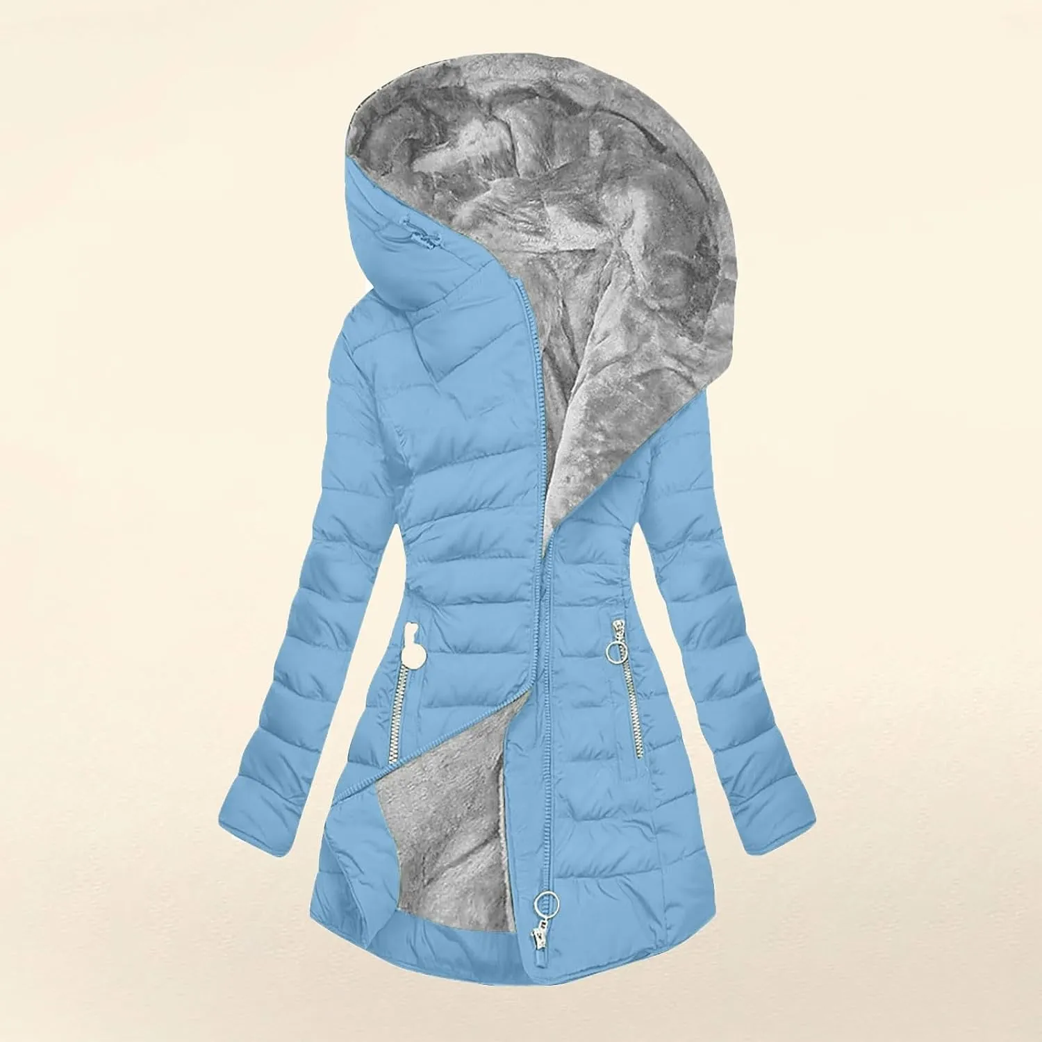 Women's Thicken Sherpa Winter Coats Fleece Lined Puffy Warm Snow Jacket Zipper Pockets Parkas With Adjustable Hood