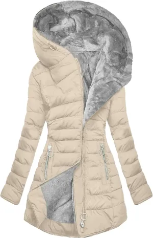Women's Thicken Sherpa Winter Coats Fleece Lined Puffy Warm Snow Jacket Zipper Pockets Parkas With Adjustable Hood