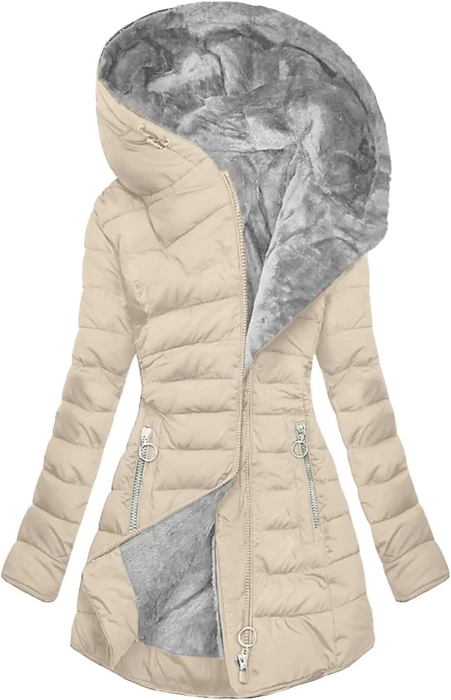 Women's Thicken Sherpa Winter Coats Fleece Lined Puffy Warm Snow Jacket Zipper Pockets Parkas With Adjustable Hood