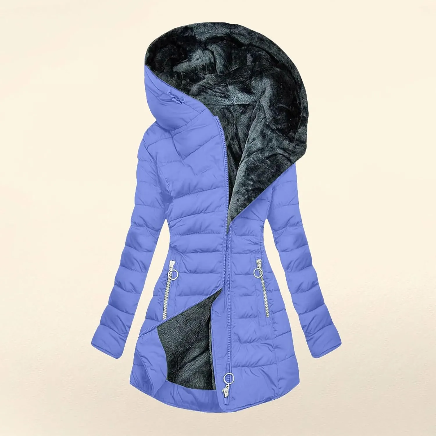 Women's Thicken Sherpa Winter Coats Fleece Lined Puffy Warm Snow Jacket Zipper Pockets Parkas With Adjustable Hood