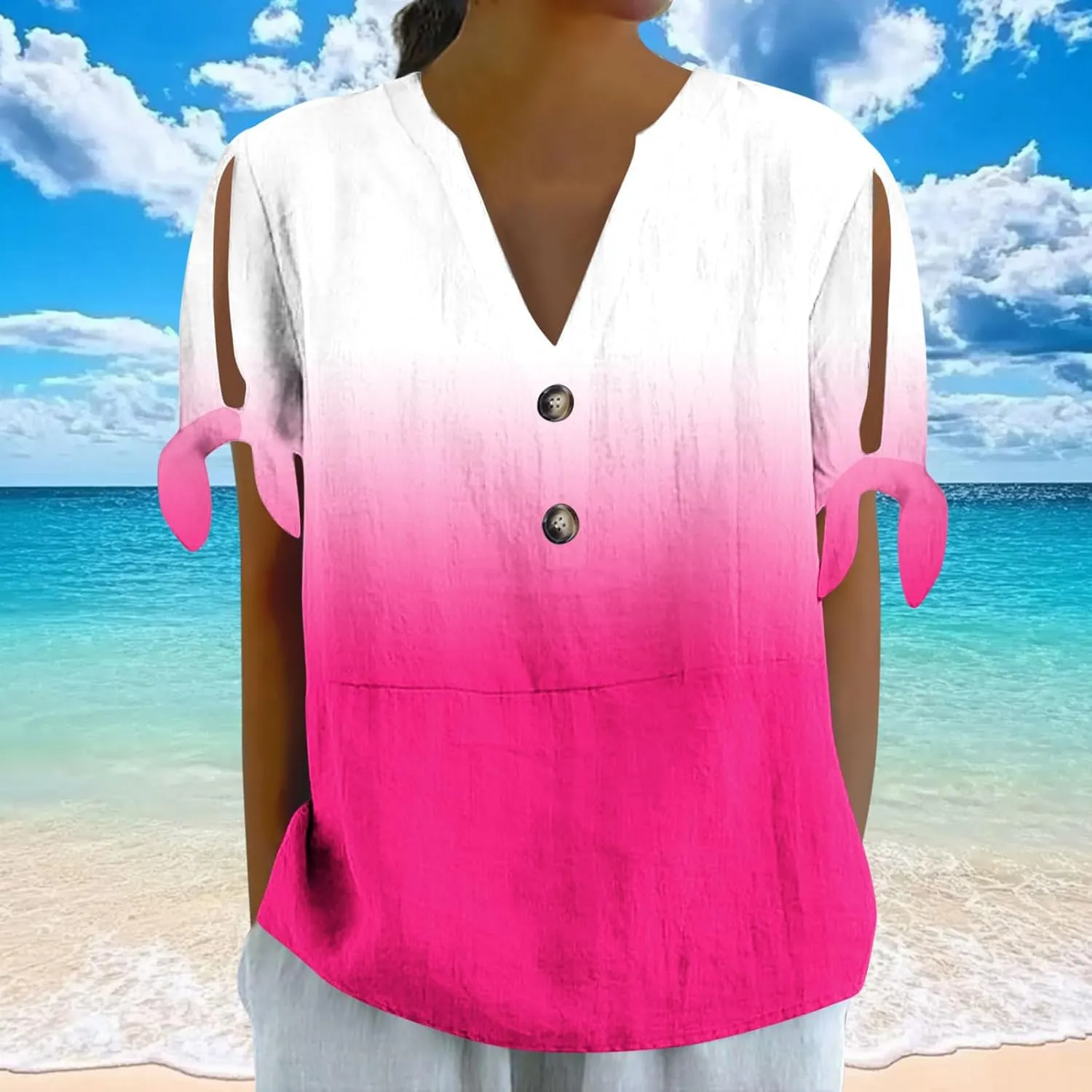 Women's Tie Dye Shirt Fashion Belted Short Sleeve Tops Summer Loose Button Blouses Beach Vacation Clothes 2025